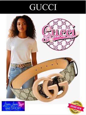 GUCCI Marmont Beige/Tan with “GG” Monogram Belt, Authentic, NIB